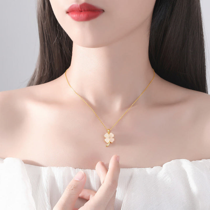 Buddha Stones Hetian Jade 925 Sterling Zilveren Vierbladige Ketting - image 7