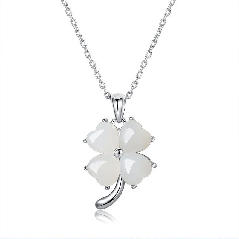 Buddha Stones Hetian Jade 925 Sterling Zilveren Vierbladige Ketting - 925 Sterling Zilver Hetian Jade - image 9