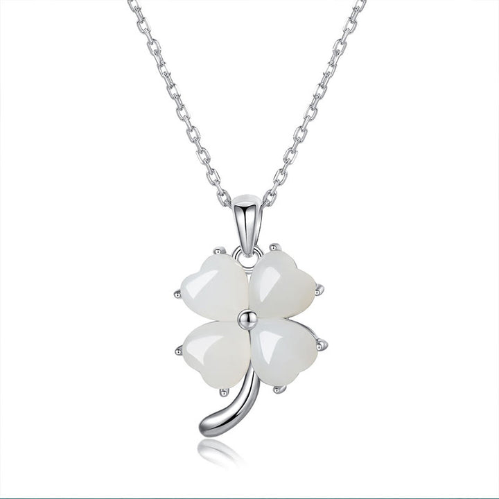 Buddha Stones Hetian Jade 925 Sterling Zilveren Vierbladige Ketting - 925 Sterling Zilver Hetian Jade - image 9