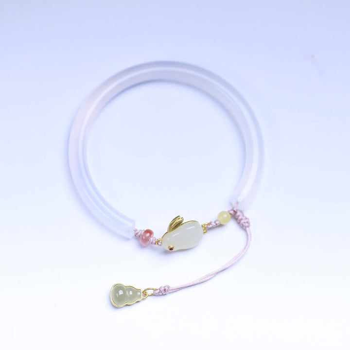 Buddha Stones Natuurlijke witte agaat Hetian jade konijn positieve Bangle-armband - image 4