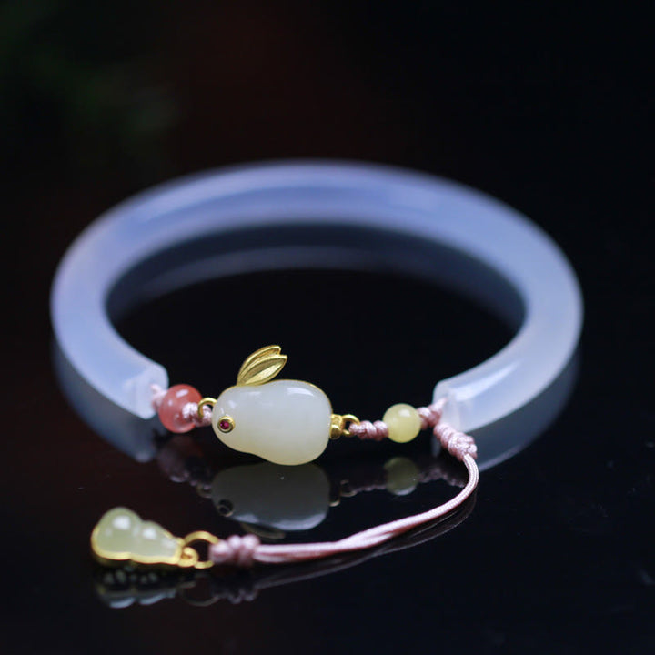 Buddha Stones Natuurlijke witte agaat Hetian jade konijn positieve Bangle-armband - image 2