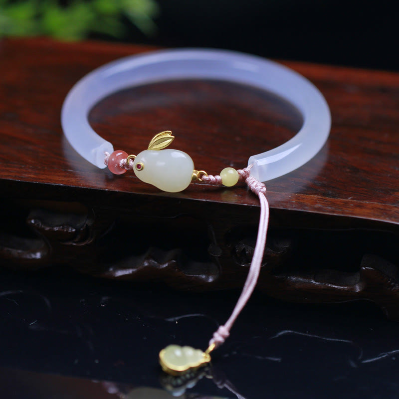 Buddha Stones Natuurlijke witte agaat Hetian jade konijn positieve Bangle-armband - Witte agaat (Polsomtrek: 14-17 cm) - image 0