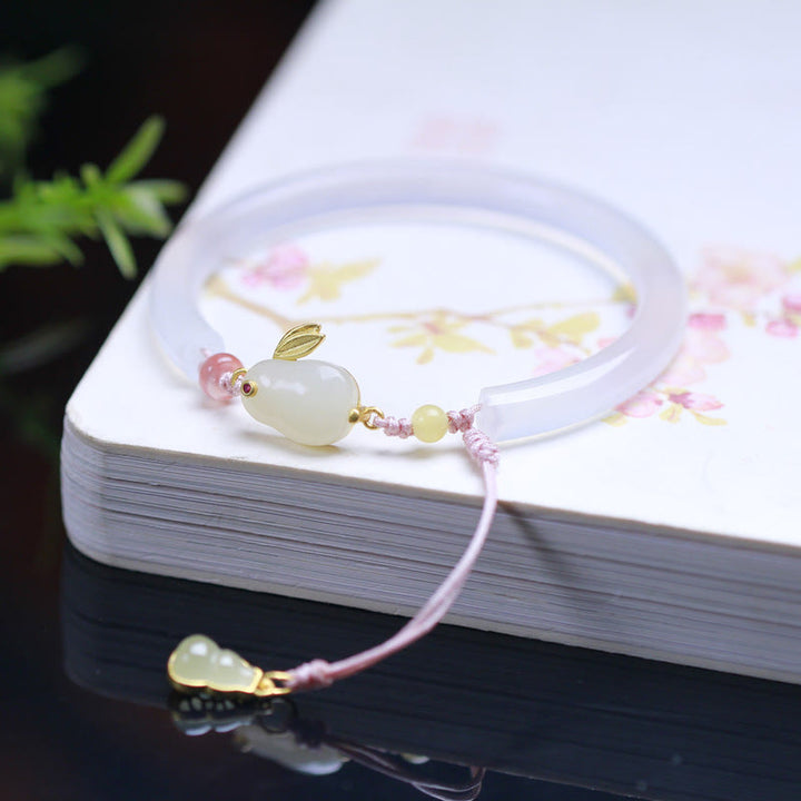 Buddha Stones Natuurlijke witte agaat Hetian jade konijn positieve Bangle-armband - image 3