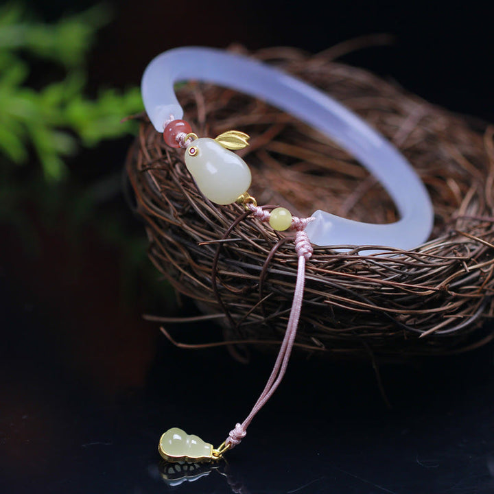 Buddha Stones Natuurlijke witte agaat Hetian jade konijn positieve Bangle-armband - image 1