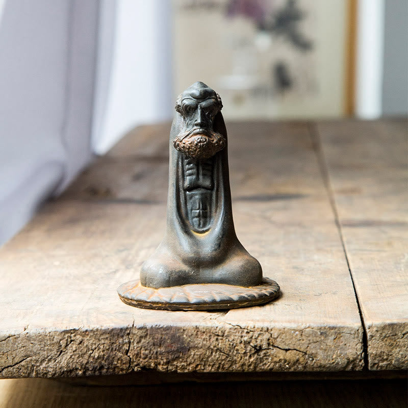 Buddha Stones Handgemaakt Bodhidharma beeld van ijzerpoeder, roest en gegoten hars, woondecoratie - Roestkleurige versie 10*7,6 cm - image 0