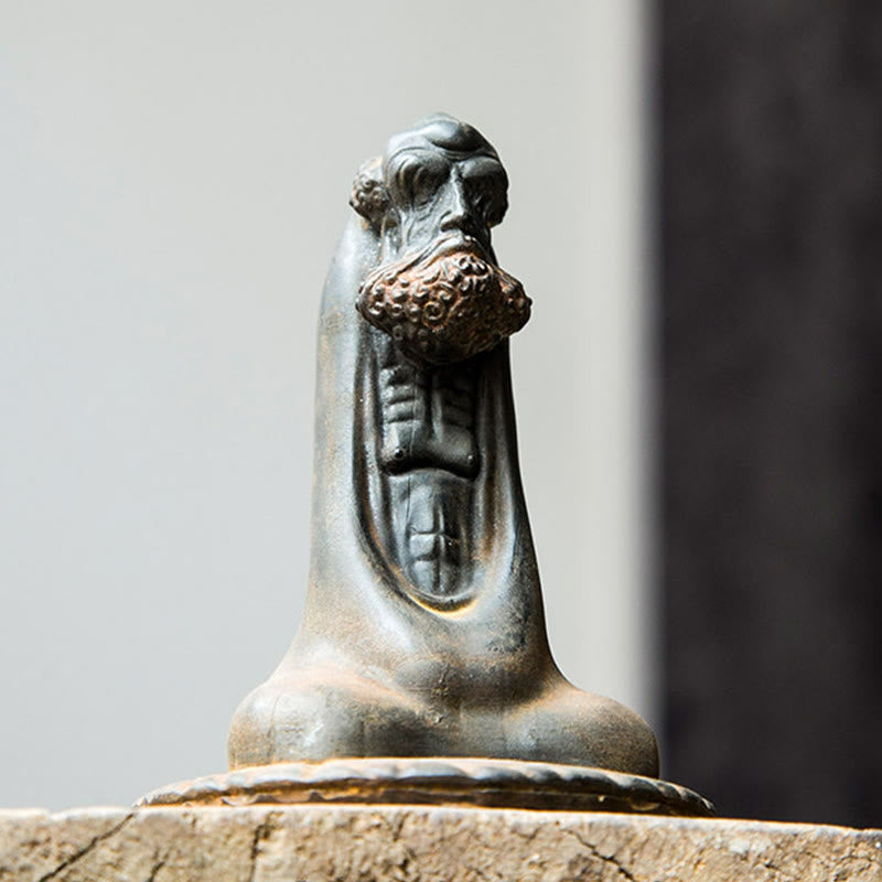 Buddha Stones Handgemaakt Bodhidharma beeld van ijzerpoeder, roest en gegoten hars, woondecoratie - image 6