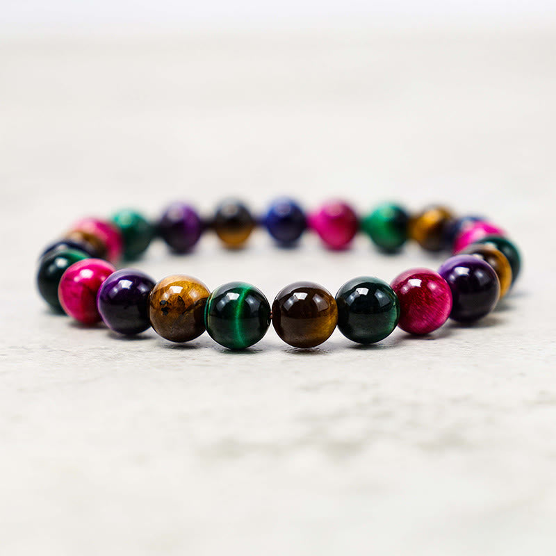 Buddha Stones Diverse Armband met tijgeroogmotief voor zelfvertrouwen - Kleurrijke tijgeroog (Polsomtrek: 14-16 cm) - 8mm - image 66