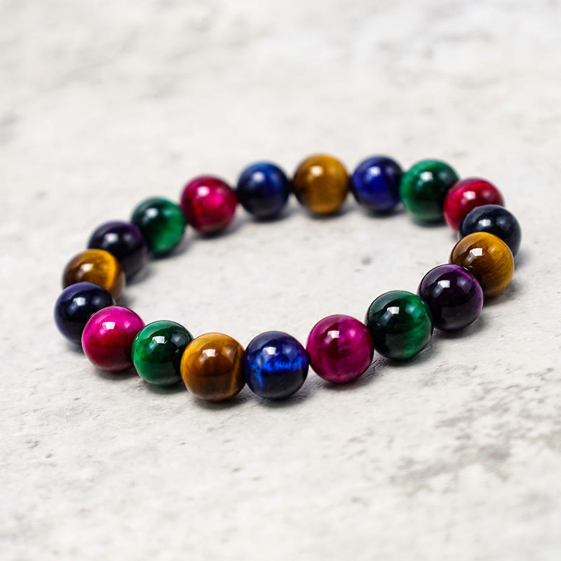 Buddha Stones Diverse Armband met tijgeroogmotief voor zelfvertrouwen - Kleurrijke tijgeroog (Polsomtrek: 14-16 cm) - 12mm - image 73