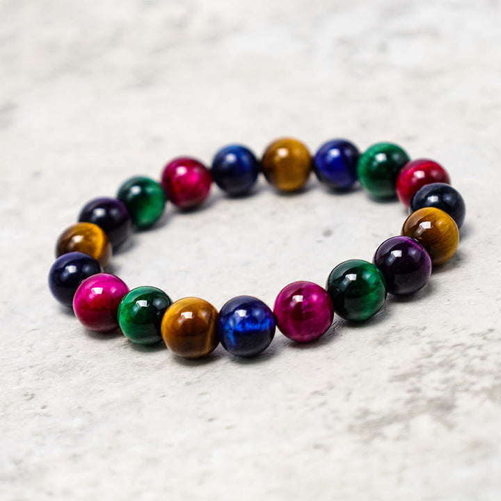 Buddha Stones Diverse Armband met tijgeroogmotief voor zelfvertrouwen - Kleurrijke tijgeroog (Polsomtrek: 14-16 cm) - 12mm - image 73