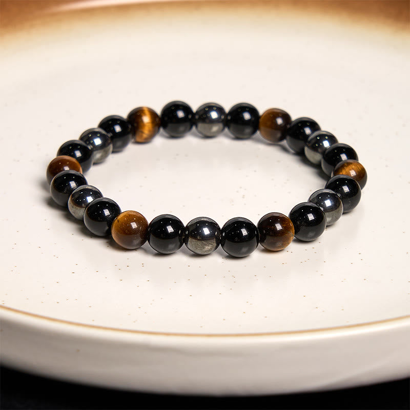 Buddha Stones Diverse Armband met tijgeroogmotief voor zelfvertrouwen - Gele tijgeroogobsidiaanhematiet (Polsomtrek: 14-18 cm) - 12mm - image 81