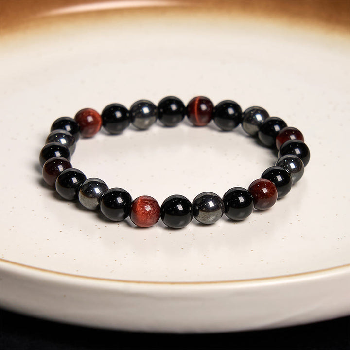 Buddha Stones Diverse Armband met tijgeroogmotief voor zelfvertrouwen - Rode tijgeroogobsidiaanhematiet (Polsomtrek: 14-18 cm) - 12mm - image 85