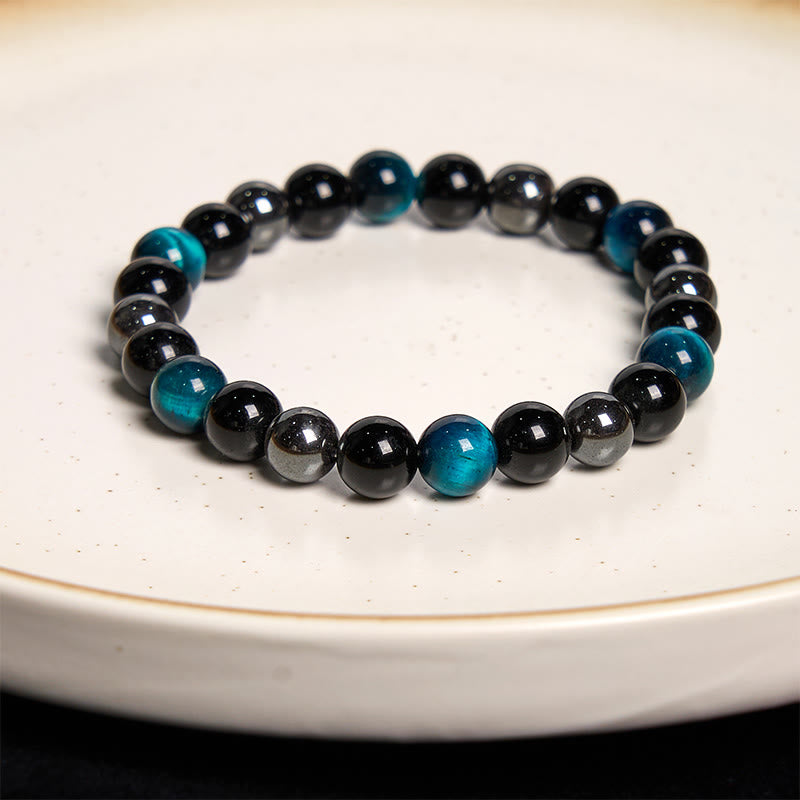 Buddha Stones Diverse Armband met tijgeroogmotief voor zelfvertrouwen - Blauwe tijgeroogobsidiaanhematiet (Polsomtrek: 14-18 cm) - 12mm - image 93