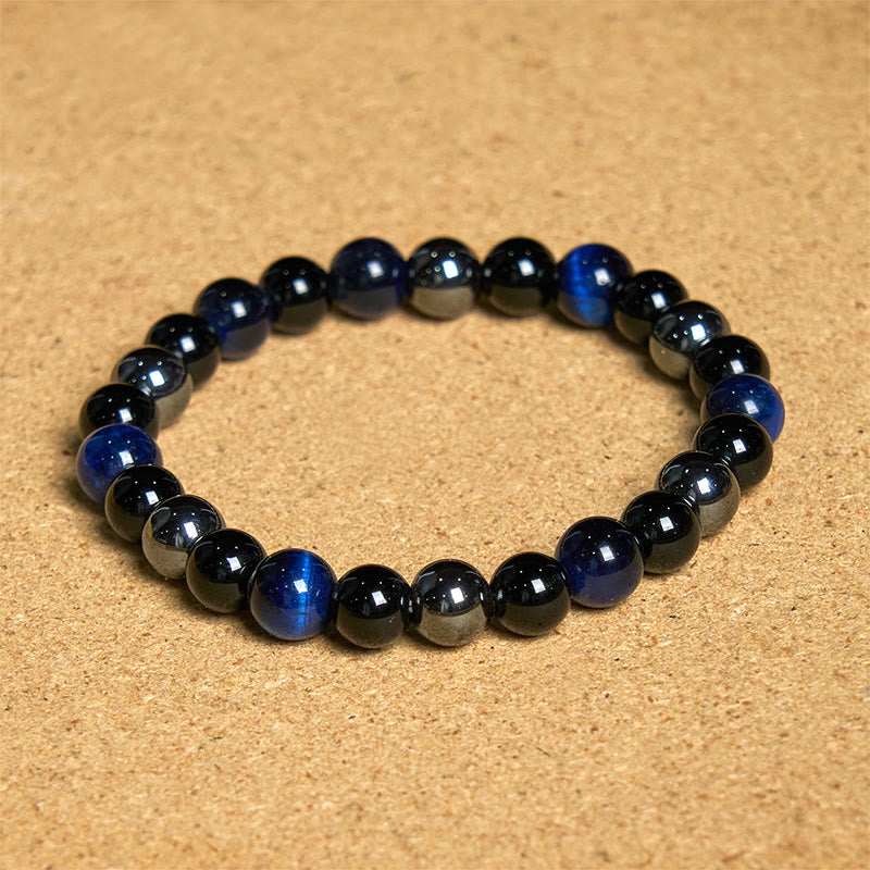 Buddha Stones Diverse Armband met tijgeroogmotief voor zelfvertrouwen - Lazuriet Tijgeroog Obsidiaan Hematiet (Polsomtrek: 14-18 cm) - 12mm - image 89