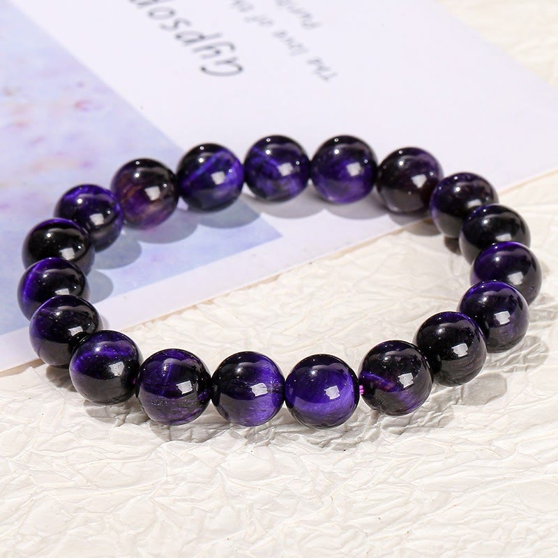 Buddha Stones Diverse Armband met tijgeroogmotief voor zelfvertrouwen - Donkerpaarse tijgeroog (Polsomtrek: 14-16 cm) - 12mm - image 113