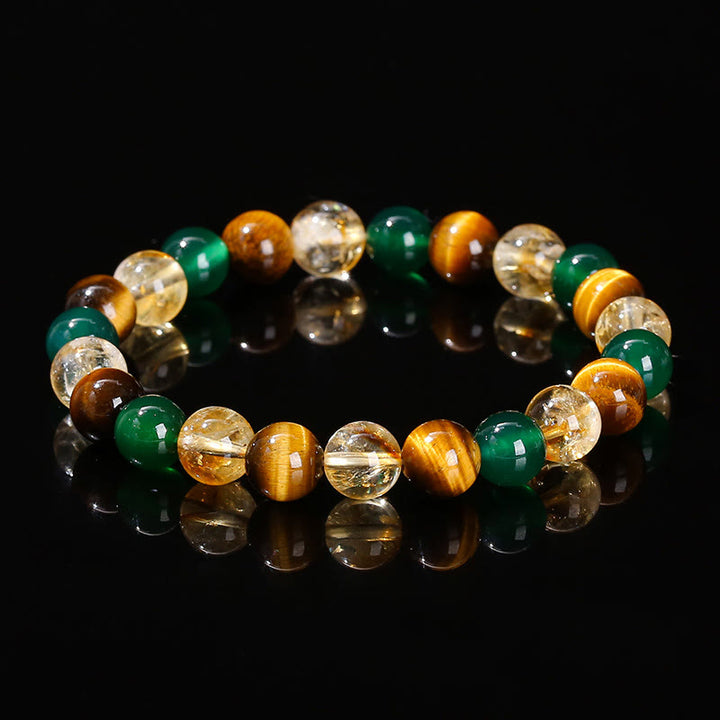 Buddha Stones Diverse Armband met tijgeroogmotief voor zelfvertrouwen - Tijgeroog Groene Agaat Citrien (Polsomtrek: 16-17 cm) - 12mm - image 122