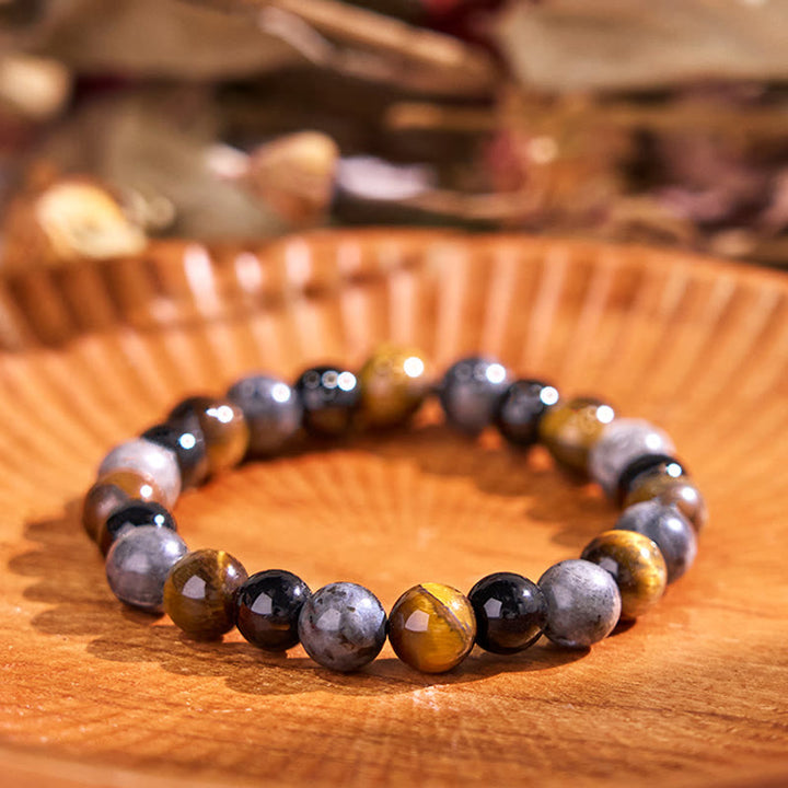 Buddha Stones Diverse Armband met tijgeroogmotief voor zelfvertrouwen - Tijgeroog zwarte glittersteen zwarte glaskralen (Polsomtrek: 14-16 cm) - 12mm - image 118