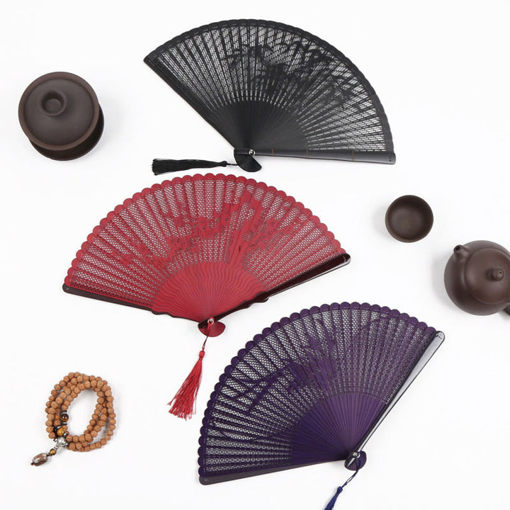Buddha Stones Retro bamboe Waaier met holle gravure - image 0