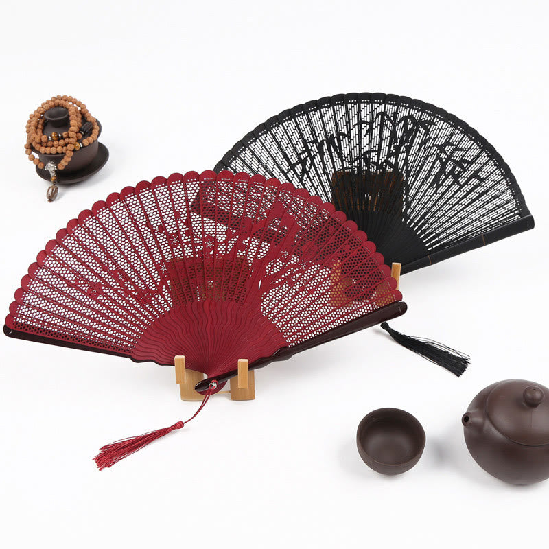 Buddha Stones Retro bamboe Waaier met holle gravure - image 2