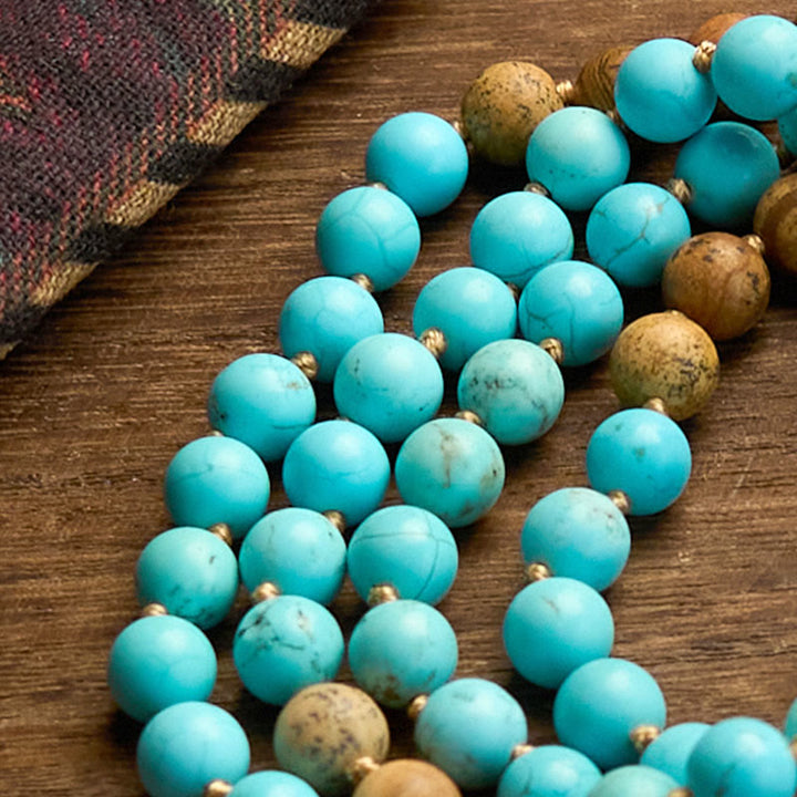 Buddha Stones 108 Mala kralen, turquoise, picture jaspis kralen, kwastje, Armband - image 5