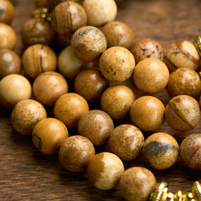 Buddha Stones Mala met 108 kralen, afbeelding van jaspis , lotus en moed . - image 5