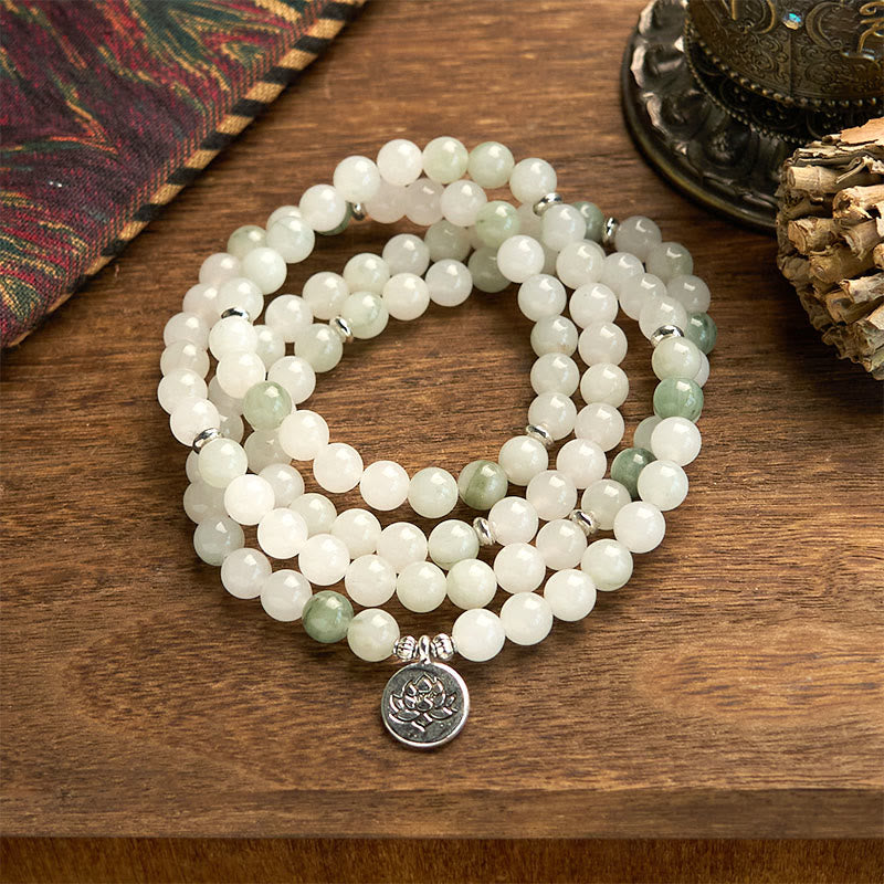 Buddha Stones 108 Mala kralen natuurlijke Tianshan Jade Lotus geluk Armband - Tianshan-jade (Polsomtrek: 14-16 cm) - image 0