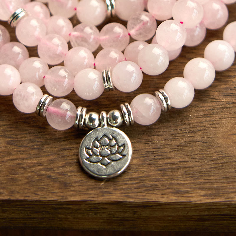 Buddha Stones 108 Mala kralen, natuursteen, rozenkwarts, lotus Armband - image 6