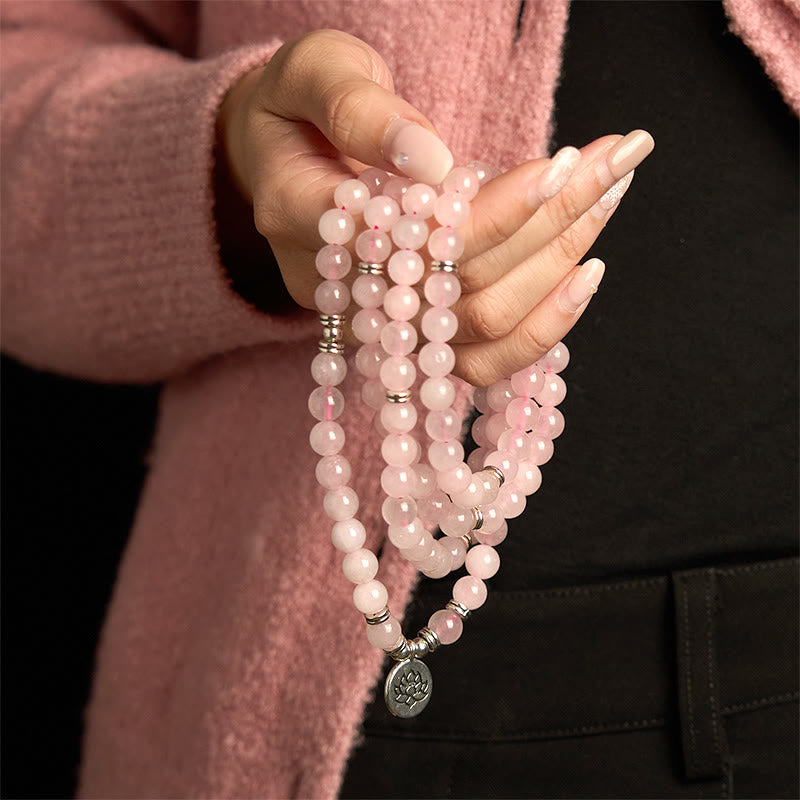 Buddha Stones 108 Mala kralen, natuursteen, rozenkwarts, lotus Armband - image 2