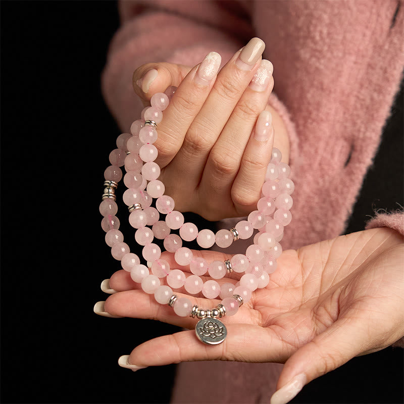Buddha Stones 108 Mala kralen, natuursteen, rozenkwarts, lotus Armband - image 3