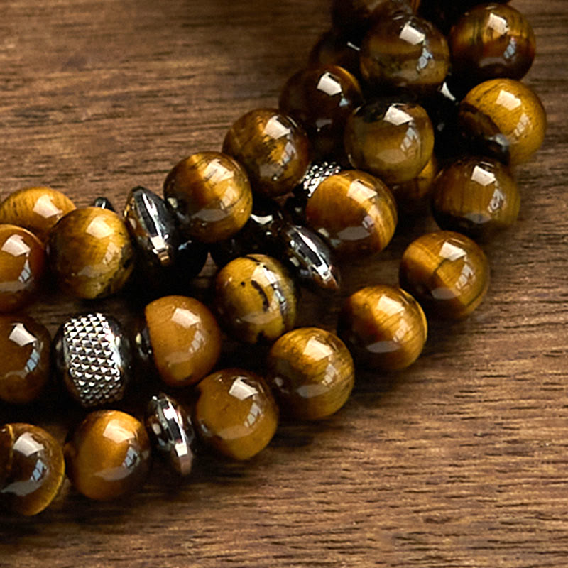 Buddha Stones 108 Mala kralen, natuursteen, tijgeroog, meervoudige Armband - image 5