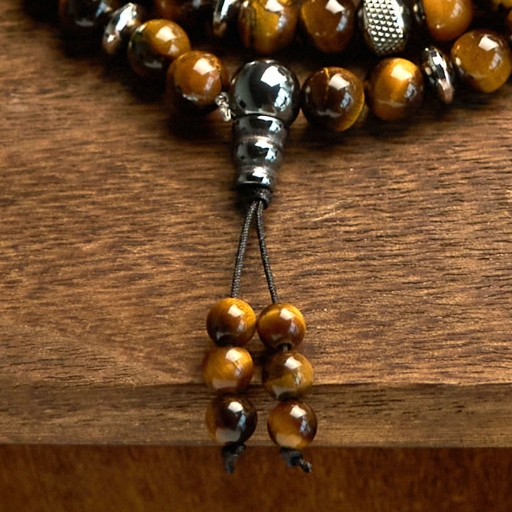 Buddha Stones 108 Mala kralen, natuursteen, tijgeroog, meervoudige Armband - image 4