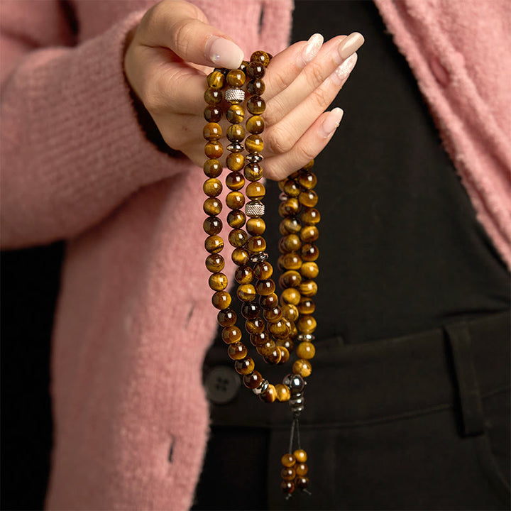 Buddha Stones 108 Mala kralen, natuursteen, tijgeroog, meervoudige Armband - image 2
