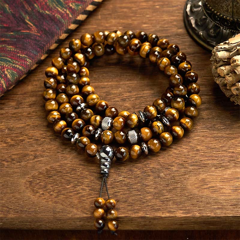 Buddha Stones 108 Mala kralen, natuursteen, tijgeroog, meervoudige Armband - Tijgeroog (Polsomtrek: 14-16 cm) - image 0