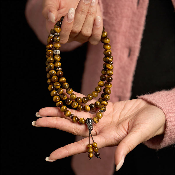 Buddha Stones 108 Mala kralen, natuursteen, tijgeroog, meervoudige Armband - image 3