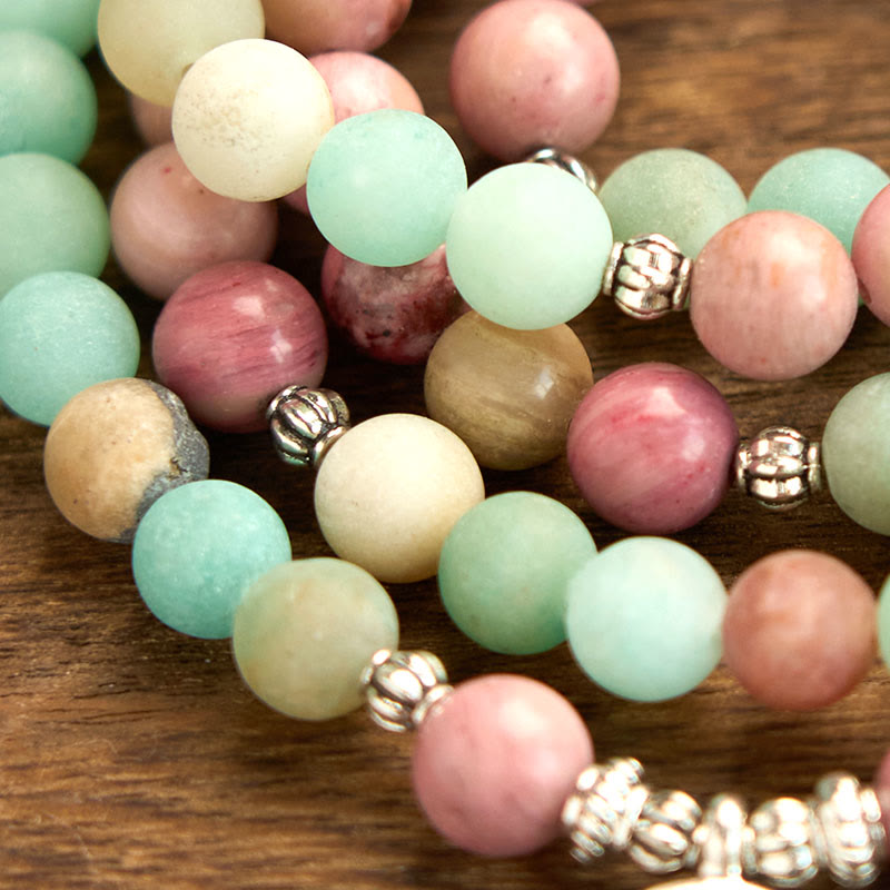 Buddha Stones 108 Mala kralen Rhodoniet Amazoniet Lotus Helende Armband - image 6