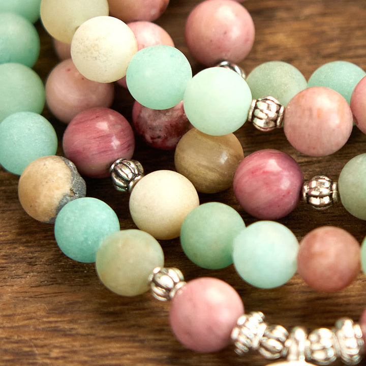 Buddha Stones 108 Mala kralen Rhodoniet Amazoniet Lotus Helende Armband - image 6