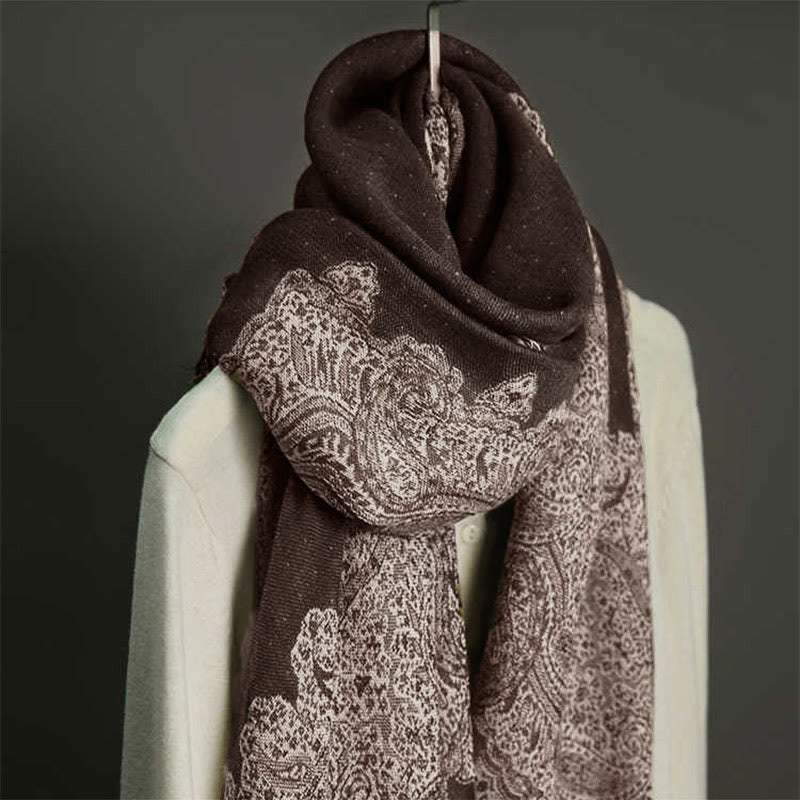 Buddha Stones Tibetaanse cashewnoten jacquard sjaal met kleurrijke bloemenprint en Sjaal (groot), zachte en warme sjaal voor de herfst en winter. - image 1
