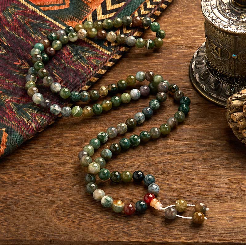 Buddha Stones Mala kralen van natuursteen, mosagaat, voor een helende Armband met meerdere wikkelingen - image 1