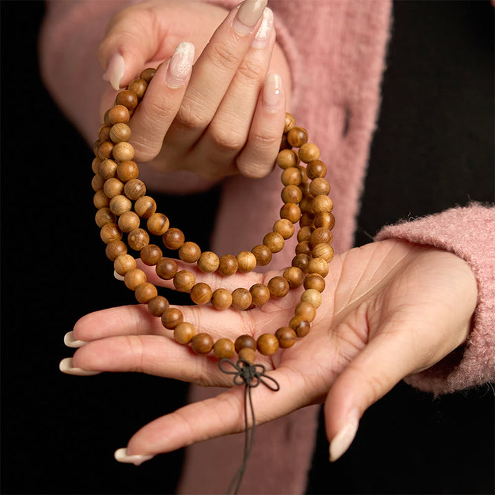 Buddha Stones 108 Mala kralen, blikseminslag, perzikhout, handgepolijste Armband - image 3