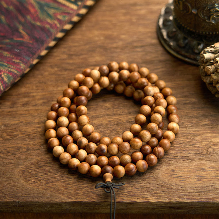 Buddha Stones 108 Mala kralen, blikseminslag, perzikhout, handgepolijste Armband - Blikseminslag, perzikhout (Polsomtrek: 14-16 cm) - image 0