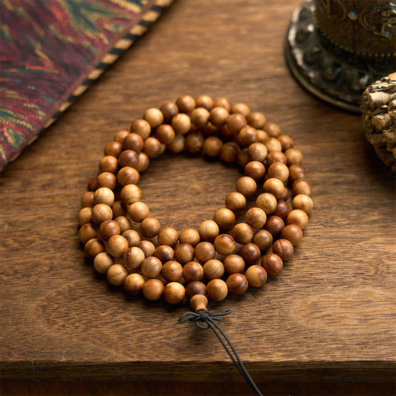 Buddha Stones 108 Mala kralen, blikseminslag, perzikhout, handgepolijste Armband - image 5
