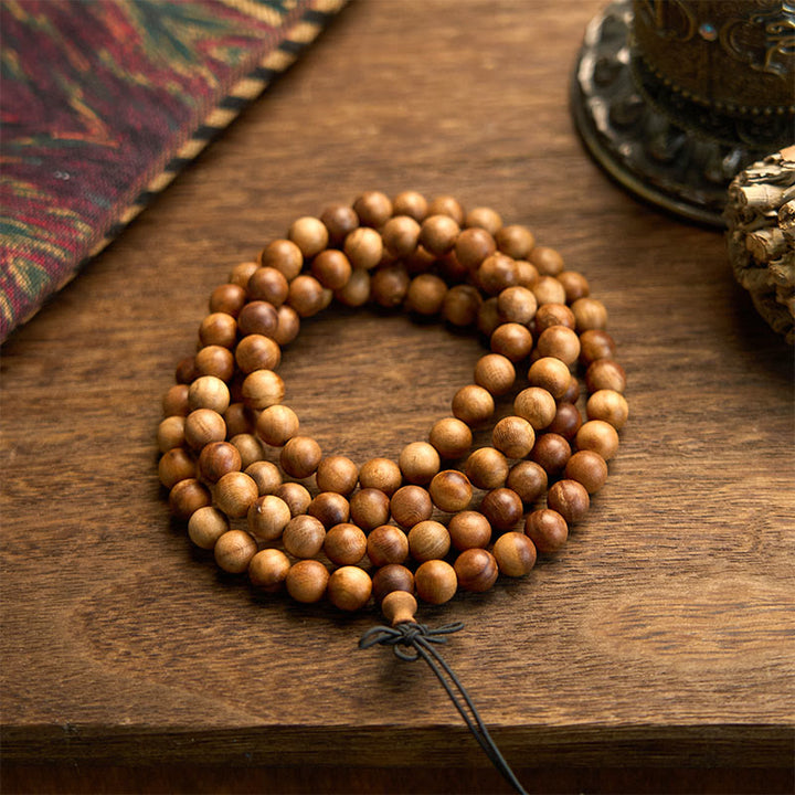 Buddha Stones 108 Mala kralen, blikseminslag, perzikhout, handgepolijste Armband - image 5