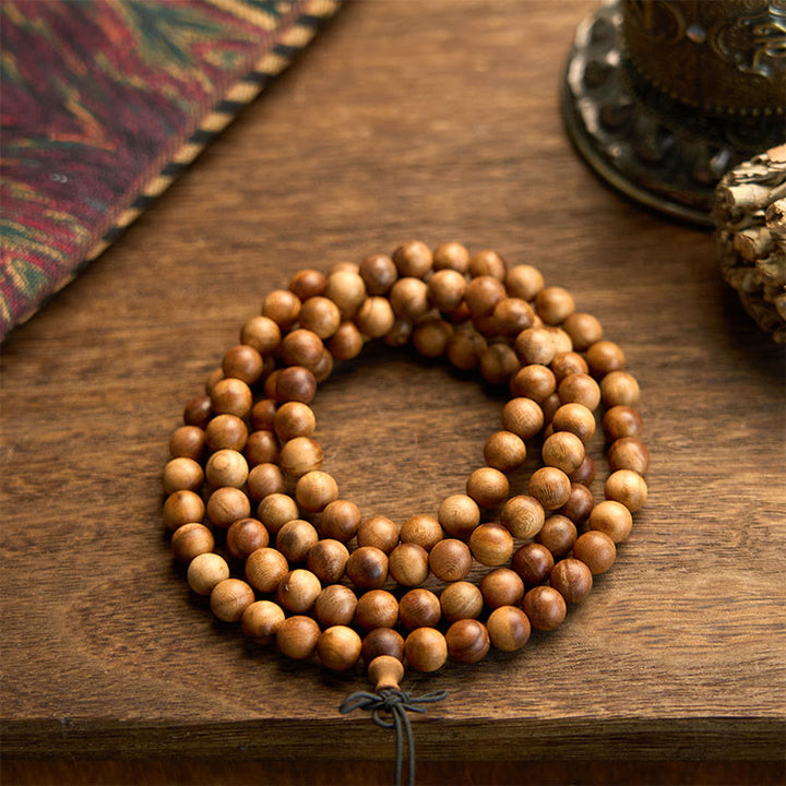 Buddha Stones 108 Mala kralen, blikseminslag, perzikhout, handgepolijste Armband - image 7