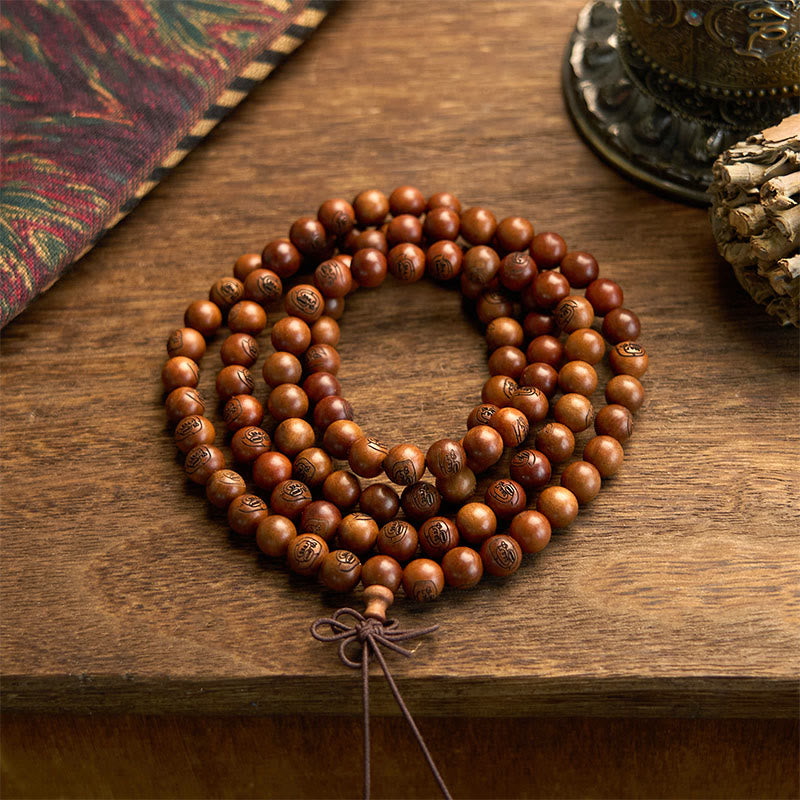 Buddha Stones 108 Mala kralen, blikseminslag, jujubehout, gouden licht mantra, Armband - Blikseminslag op jujubehout (Polsomtrek: 14-16 cm) - image 0
