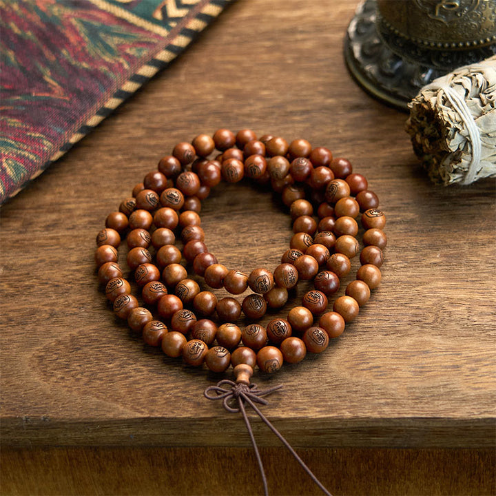 Buddha Stones 108 Mala kralen, blikseminslag, jujubehout, gouden licht mantra, Armband - image 5