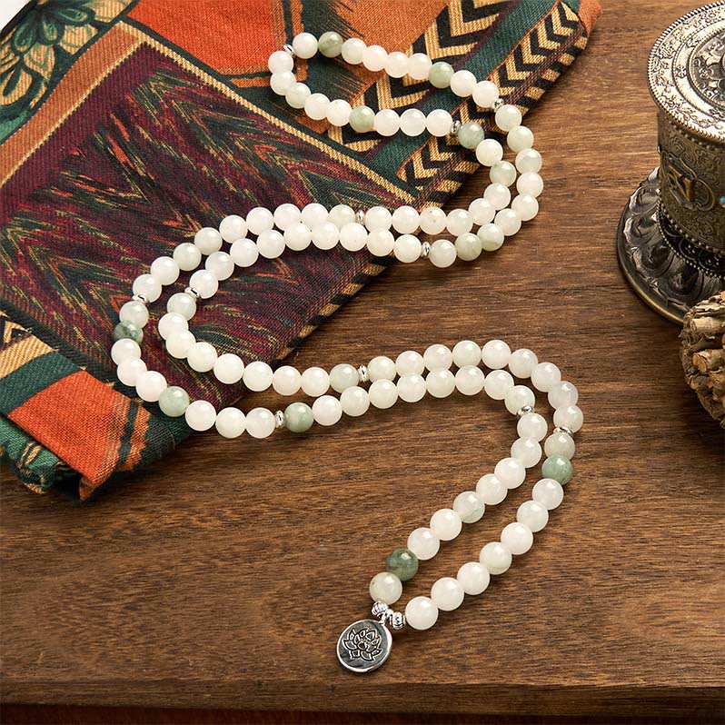 Buddha Stones 108 Mala kralen natuurlijke Tianshan Jade Lotus geluk Armband - image 1
