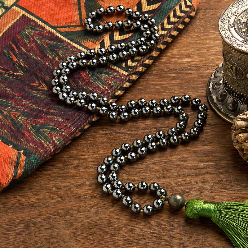 Buddha Stones 108 Mala kralen, natuursteen, hematiet, kwastje, krachtige Armband - image 1