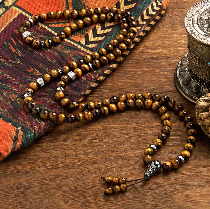 Buddha Stones 108 Mala kralen, natuursteen, tijgeroog, meervoudige Armband - image 1