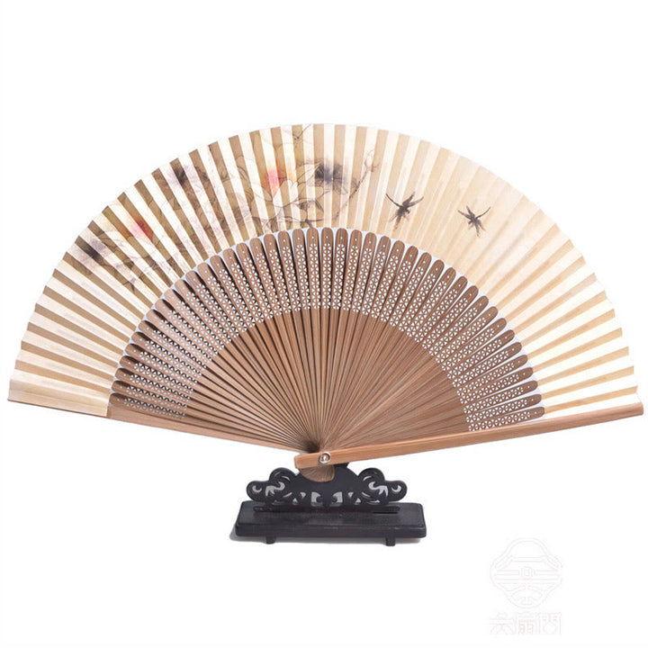 Buddha Stones Lotus Libelle Pioenroos Vlinder Waaier van Papier en Bamboe, 22,5 cm - image 2
