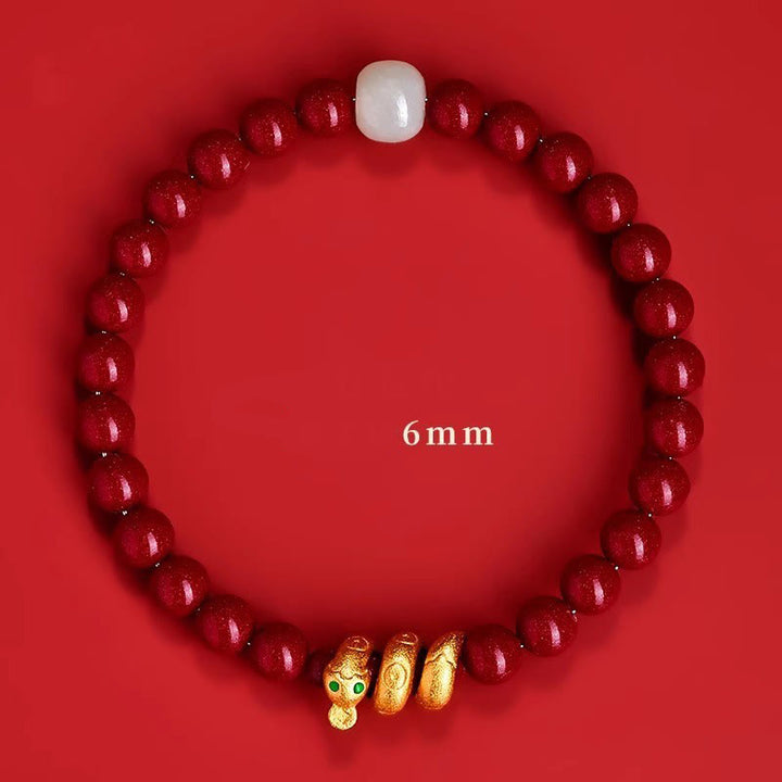 Buddha Stones Armband met cinnaberkralen, Hetian-jade en de zegen van het Jaar van de Slang. - Slang van cinnaberkleurige Hetian-jade ( 6mm , Polsomtrek: 15 cm) - image 16