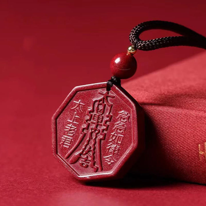 Buddha Stones Natuurlijke cinnaber Bagua Taishang Laojun Fu karakter kalme Ketting - image 1